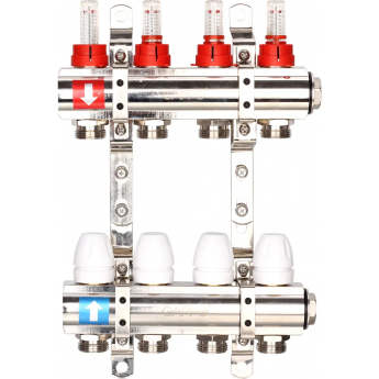 Коллектор регулируемый с расходомерами GAPPO G423.4 4-вых. x1"x3/4" Коллектор регулируемый с расходомерами GAPPO G423.4 4-вых. x1"x3/4"